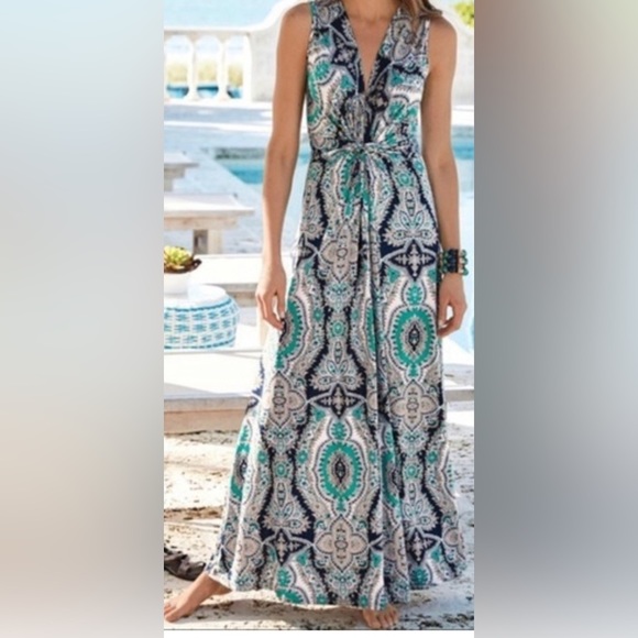 Soft Surroundings Dresses & Skirts - Soft Surroundings Medici Paisley Mix Print V Neck Knotted Maxi Dress L (408)